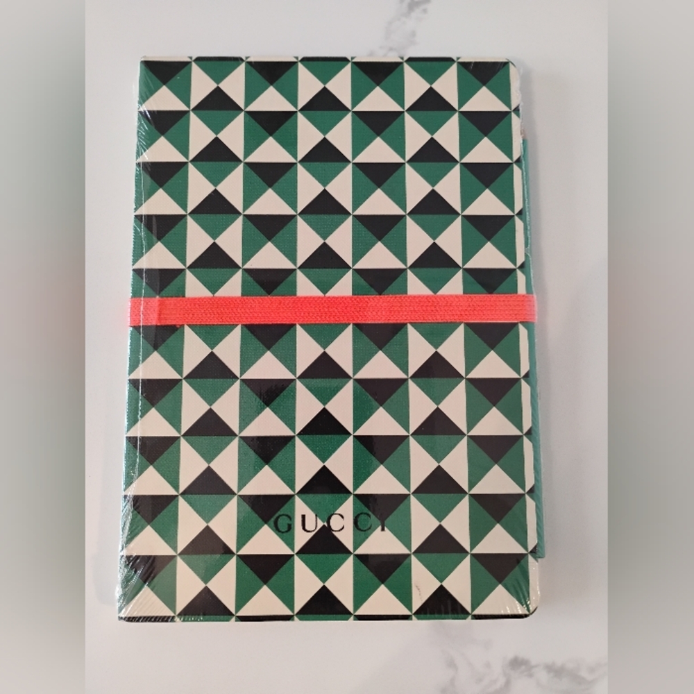 NEW Gucci Notebook w/Pencil Geometric Patterned - Green, Black, & White